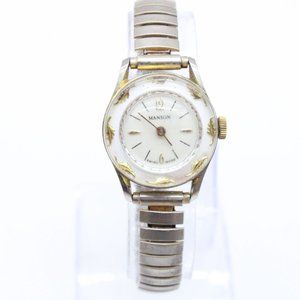 Vintage MANSON Watch Women's Luxury Swiss Made Silver Tone Leather Band